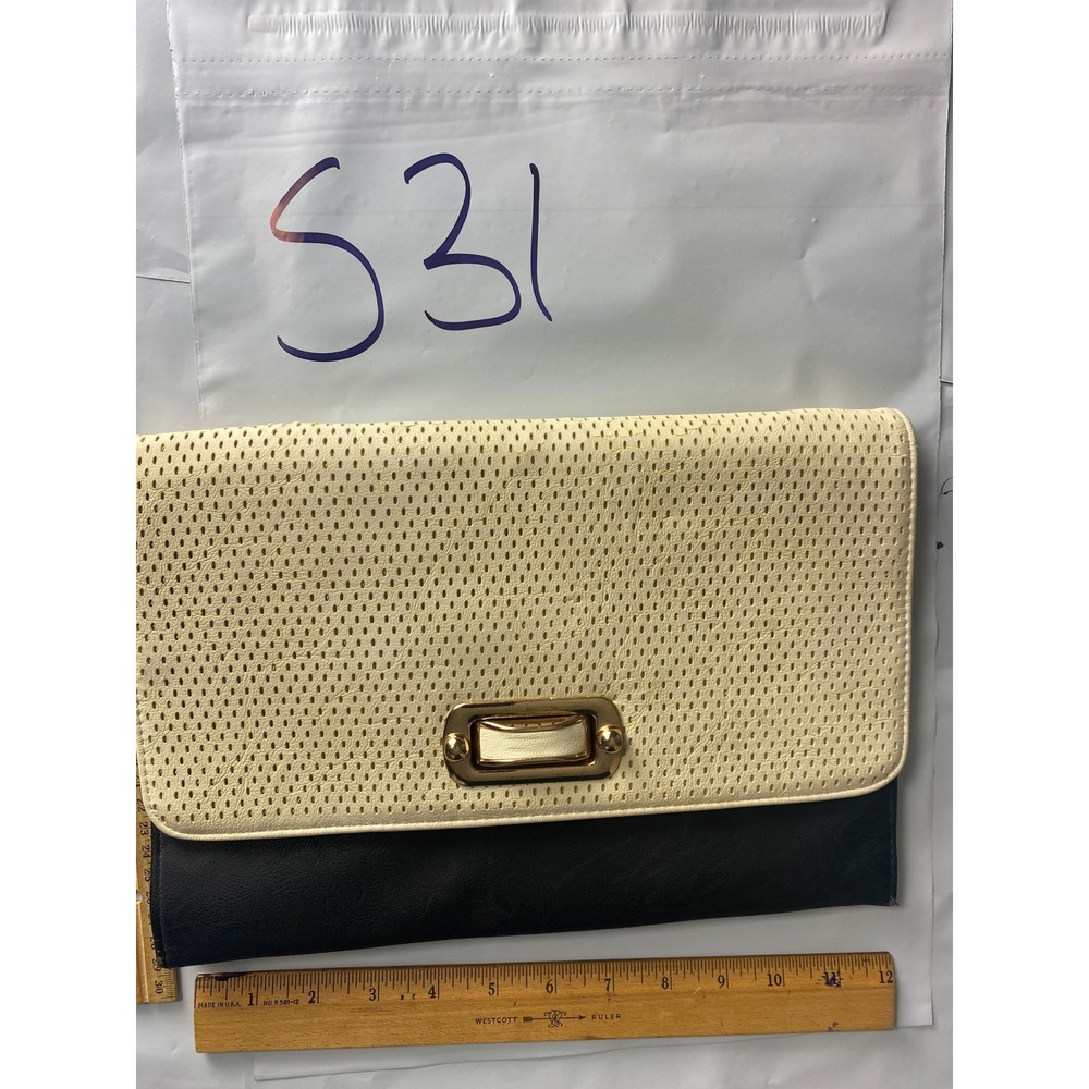 Chic Black and Cream Perforated Faux Leather Clutch Evening Bag